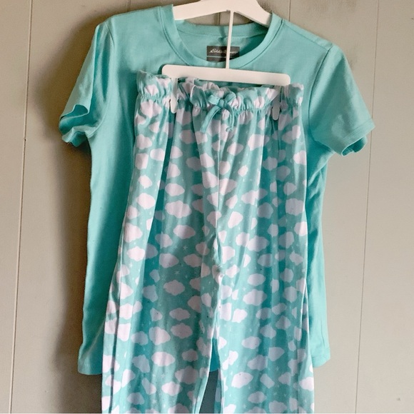 Eddie Bauer Kids 3 Pc Teal Cloud Printed PJ Set L (14/16) - Picture 7 of 14